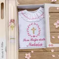 K01 - košieľka na krst dve ružové so zlatou a sviečka na krst zlatý krížik