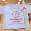 košieľka na krst s kvietkami a sviečka na krst