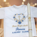Košieľka na krst k05 tmavomodrá zlatá + Sviečka na krst zlatý krížik