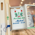 Košieľka na krst k14 modrá zelená červená + Sviečka na krst zelený krížik