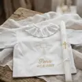 Košieľka na krst k16 bielo zlatá + Sviečka na krst zlatý krížik s bielou
