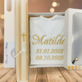 Košieľka na krst k18  zlatá + sviečka na krst zlatý krížik