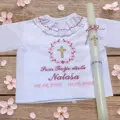 K01 - košieľka na krst dve ružové so zlatou a sviečka na krst zlatý krížik