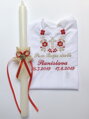 Košieľka na krst k14 červeno-zlatá výšivka s krížikom + Sviečka Handmade Ivana 05