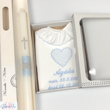 Košieľka na krst k06 modrá + Sviečka na krst strieborný krížik s modrou