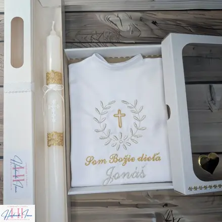 Sada na krst strieborná zlatá s bielym krížikom