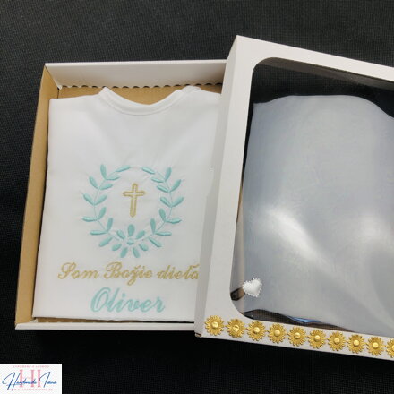 K10 - košieľka na krst mentolová zlatá