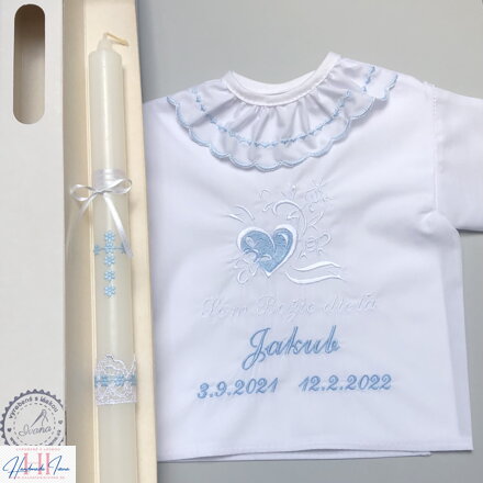 K12 - Košieľka na krst modrá + Sviečka na krst modrý krížik