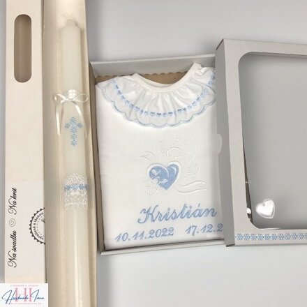 Košieľka na krst k12 modrá + Sviečka na krst modrý krížik