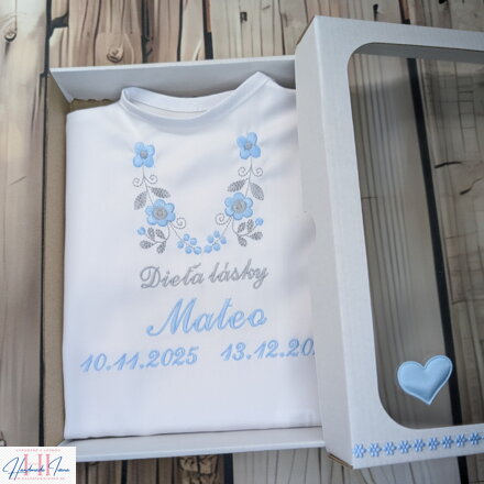 K14 - košieľka na krst modro-šedá výšivka