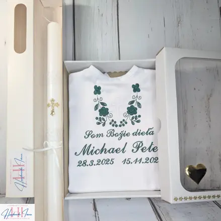 Sada na krst tmavá zelená kvietky a krížik