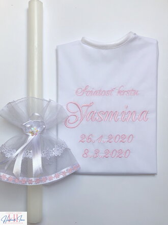 Košieľka na krst k18 ružová + Sviečka na krst so sukničkou