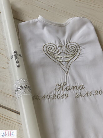 Košieľka na krst k19 strieborná + Sviečka na krst strieborný krížik