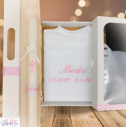 Košieľka na krst k39 farba podľa výberu + Sviečka na krst krížik