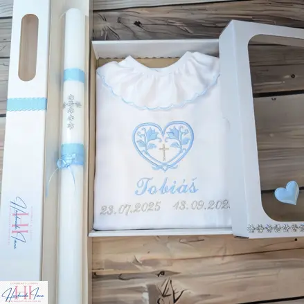 Sada na krst svetlomodrá so striebornou s krížikom