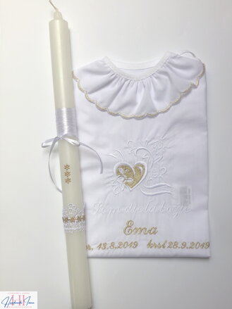 Košieľka na krst k12 + Sviečka na krst zlaté kvietky