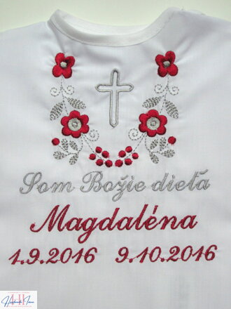 K14 - košieľka na krst bordovo-šedá výšivka s krížikom