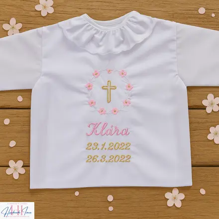 Vyšívaná krstová košieľka ružová so zlatou