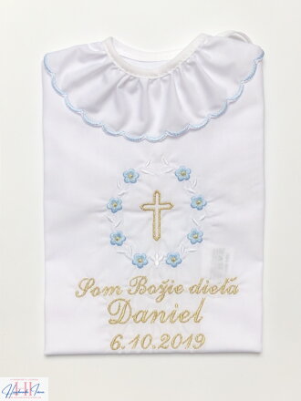 Krstová košieľka modré kvietky zlatý krížik