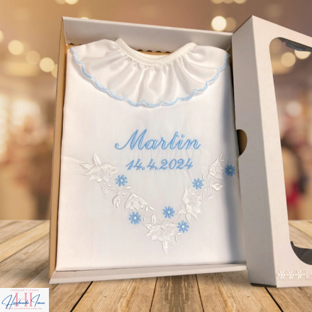 K02 - košieľka na krst bielo-modrá