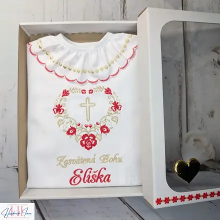 Košieľka na krst červeno zlaté srdiečko