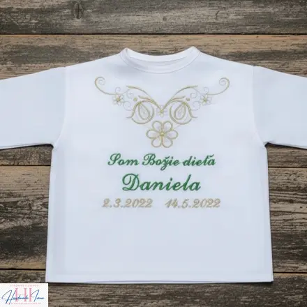 Košieľka na krst zelená zlatá