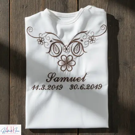 Košieľka na krst hnedá výšivka