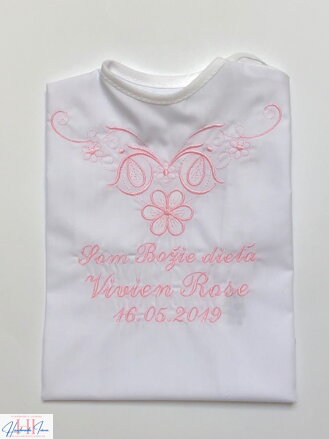 K07 - košieľka na krst ružová výšivka