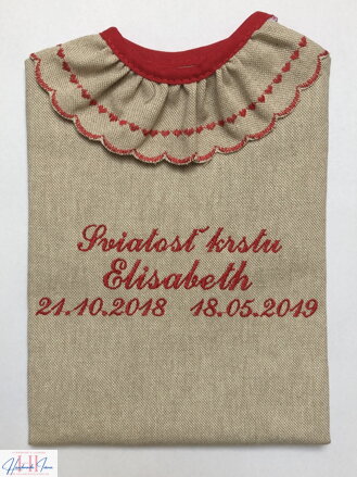 K08 - košieľka na krst ľan, výšivka červená