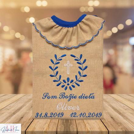 K10 - košieľka na krst ľan modro-biela