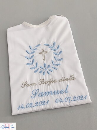 K10 - košieľka na krst svetlomodrá - strieborná