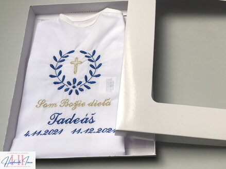 Košieľka na krst k10 tmavomodro-zlatá v darčekovom balení