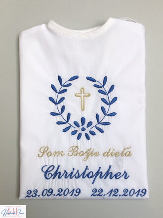 K10 košieľka na krst tmavomodro-zlatá