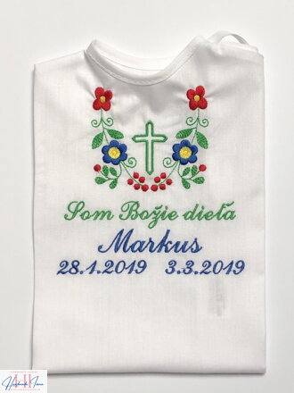 K14 - košieľka na krst modro-zelená s krížikom