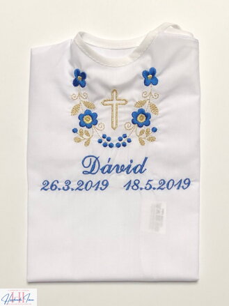 K14 - košieľka na krst modro-zlatá výšivka