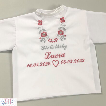 Košieľka na krst k14 staro ružovo-šedá výšivka a srdiečko
