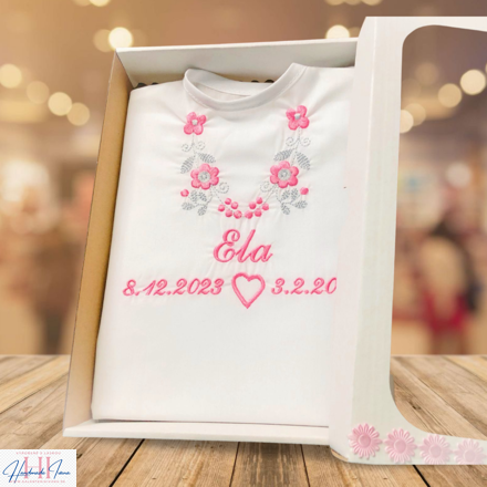 K14 - krstová košieľka ružová šedá so srdiečkom