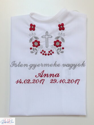 K14 - košieľka na krst bordovo-šedá výšivka s krížikom