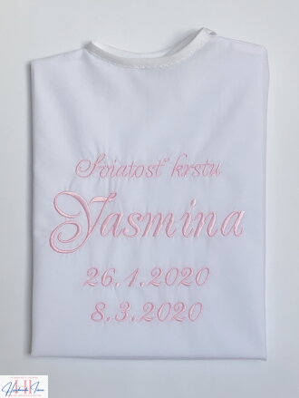 K18 - vyšívaná košieľka na krst ružová