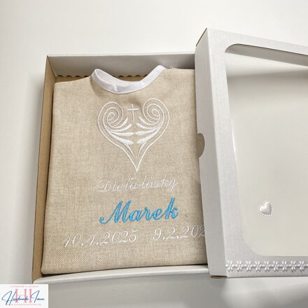 K19 - košieľka na krst biela s tyrkysovou