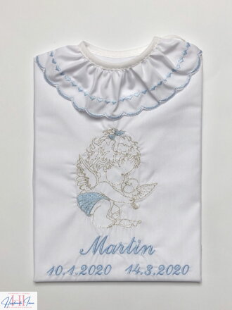 K34 - košieľka na krst modro strieborná