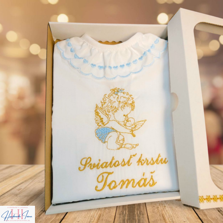 K34 - košieľka na krst modro zlatá