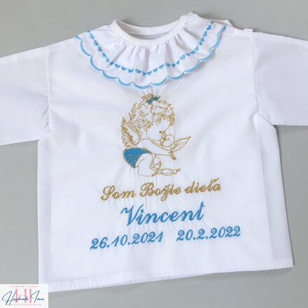 K34 - košieľka na krst iná modrá so zlatou
