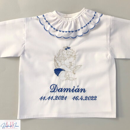 K34 - košieľka na krst tmavomodrá so striebornou