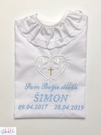 K42 - krstová košieľka bielo-modrá veľké písmená