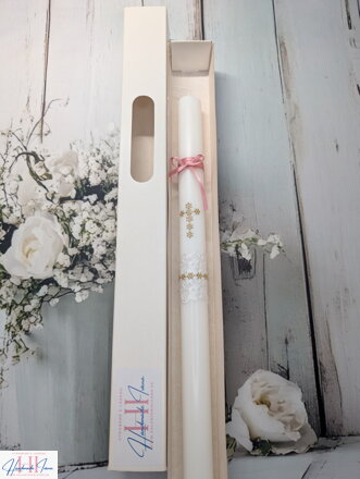 Sviečka zlatý krížik, staroružová s chránitkom