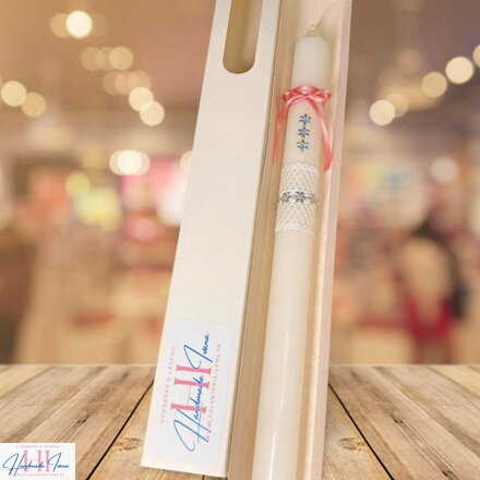 Sviečka strieborné kvietky so staroružovou stuhou