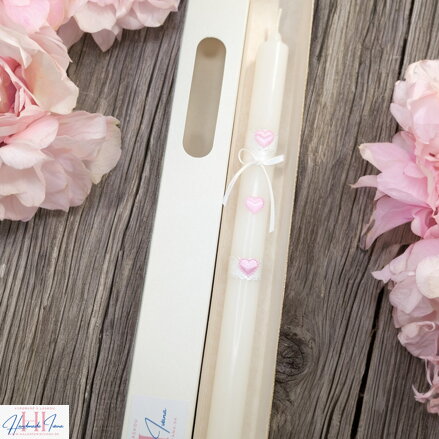 Sviečka ružové srdiečka, na krst, na prvé sväté prijímanie