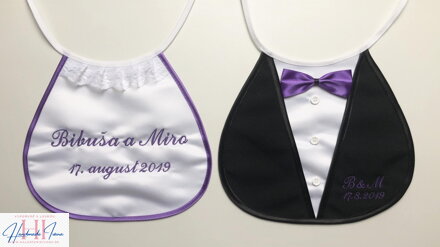 Svadobné podbradníky Sme svoji nové s výšivkou tmavo fialové