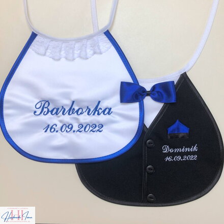 Svadobné podbradníky Sme svoji s výšivkou tmavomodré